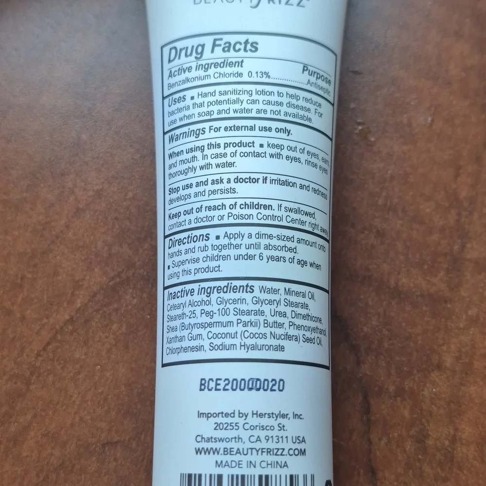 Beautifrizz Hand Sanitizing Lotion-New! 3.38 fl. oz.